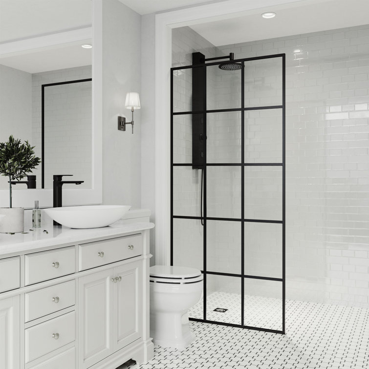 Mosaic 34" Matte Black Framed Shower Screen with Fluted Glass
