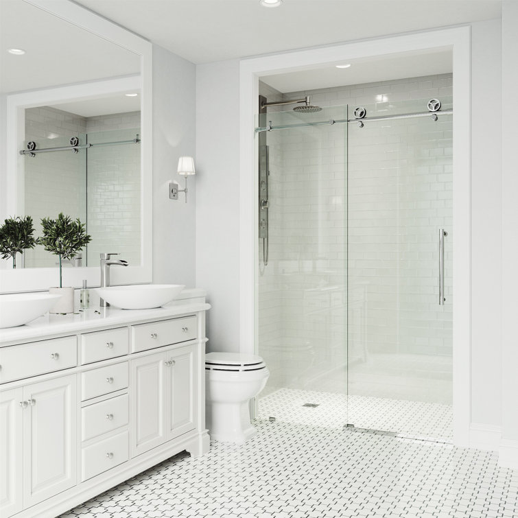 Cass 72" x 76" Frameless Sliding Shower Door with Chrome Finish
