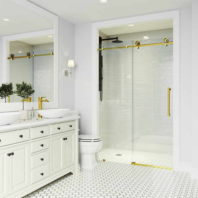 Cass 60" Frameless Sliding Shower Door with Matte Brushed Gold Finish