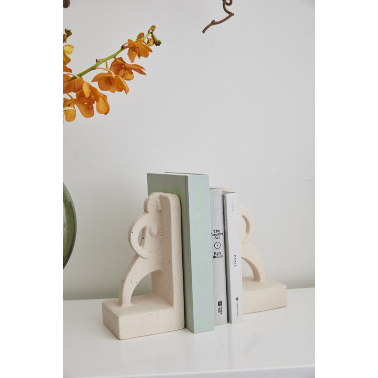 Off-White Ceramic Sculptural Bookend Set