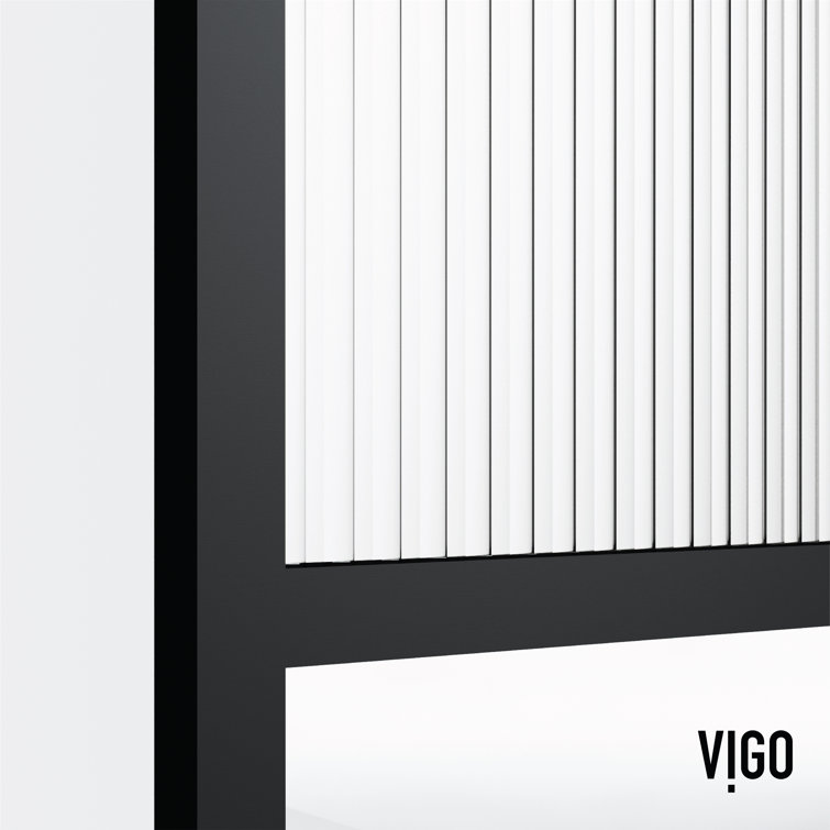 Essex Matte Black 34" x 74" Framed Fluted Glass Shower Screen