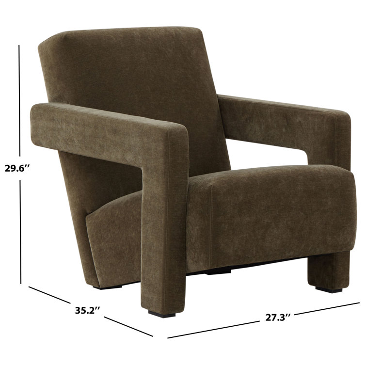 Olive Velvet Upholstered Armchair with Solid Wood Legs