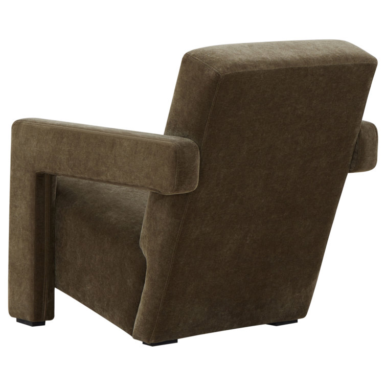 Olive Velvet Upholstered Armchair with Solid Wood Legs