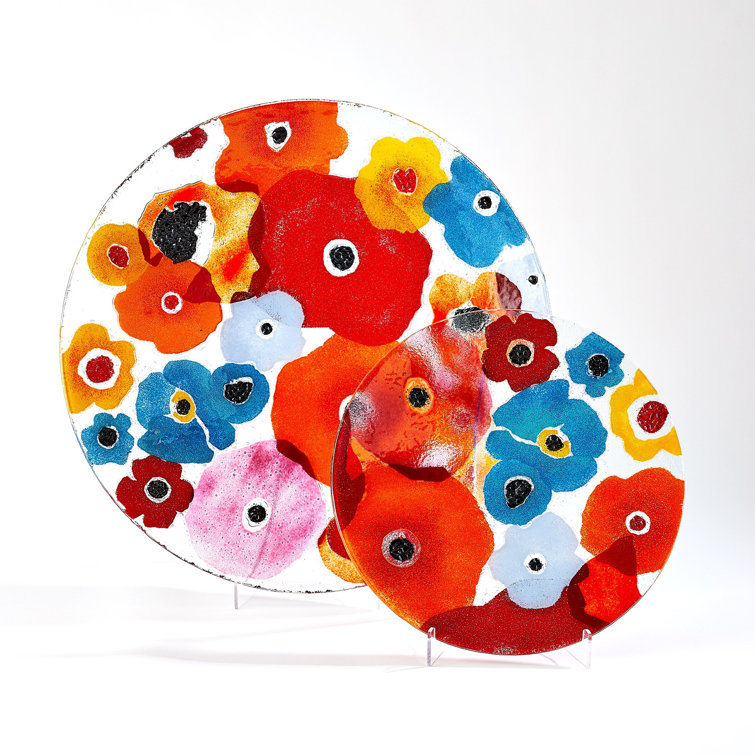 Small Bright Multicolor Floral Glass Charger Plate