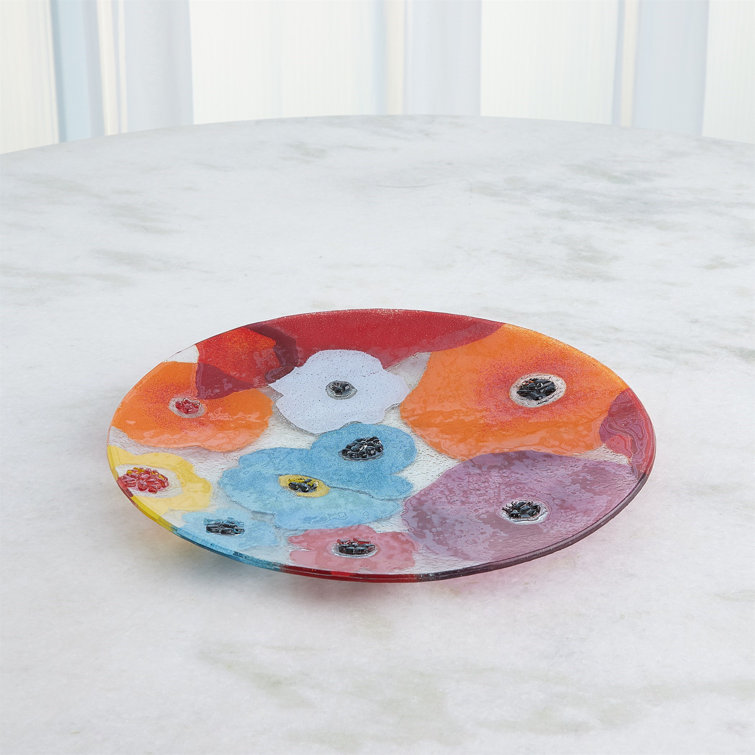 Small Bright Multicolor Floral Glass Charger Plate