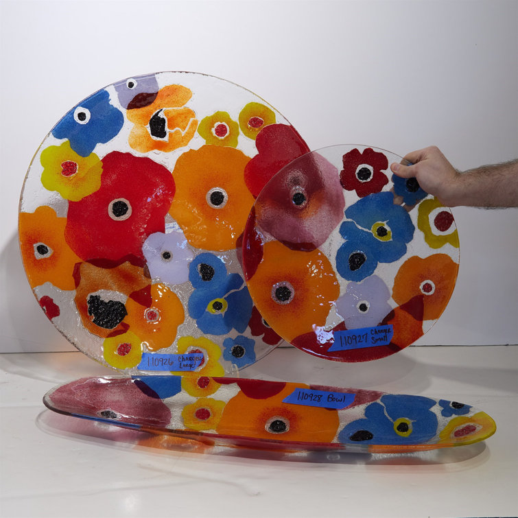 Small Bright Multicolor Floral Glass Charger Plate