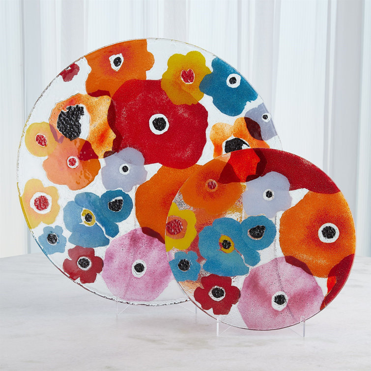 Small Bright Multicolor Floral Glass Charger Plate