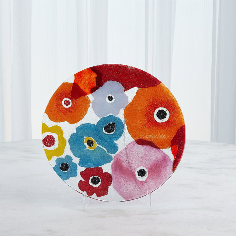 Small Bright Multicolor Floral Glass Charger Plate