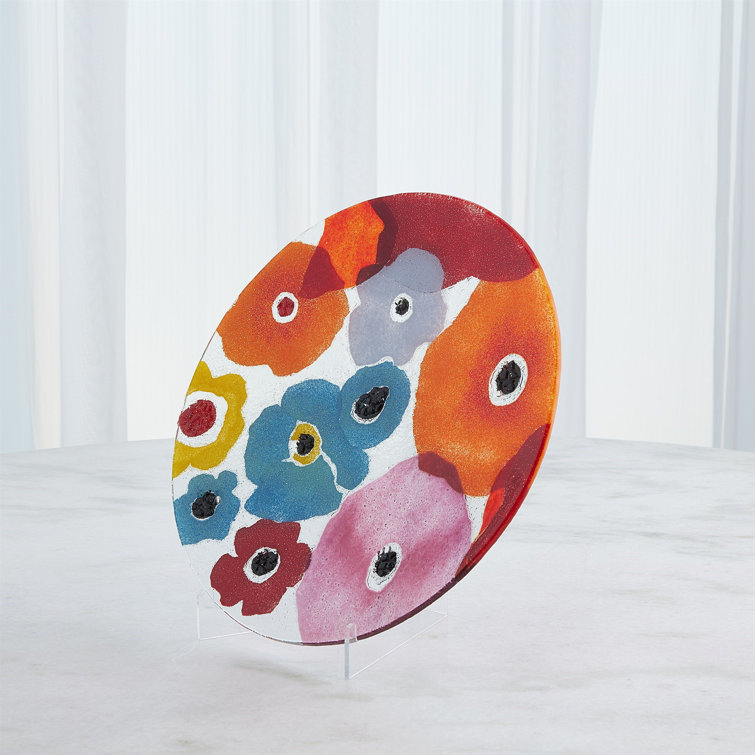 Small Bright Multicolor Floral Glass Charger Plate