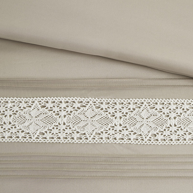 Taupe Queen Microfiber Comforter Set with Lace Trim