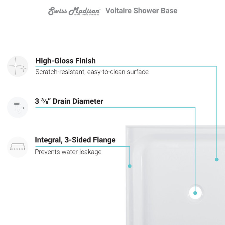 Voltaire 60" x 30" Glossy White Acrylic Shower Base