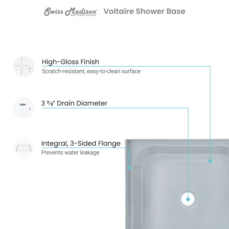 Voltaire Gray Acrylic Single-Threshold Shower Base, 60" x 30"