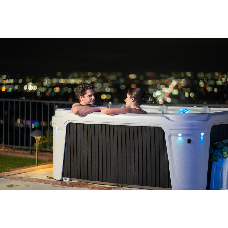 Whitestone and Black Onyx 6-Person Square Hot Tub with Jets
