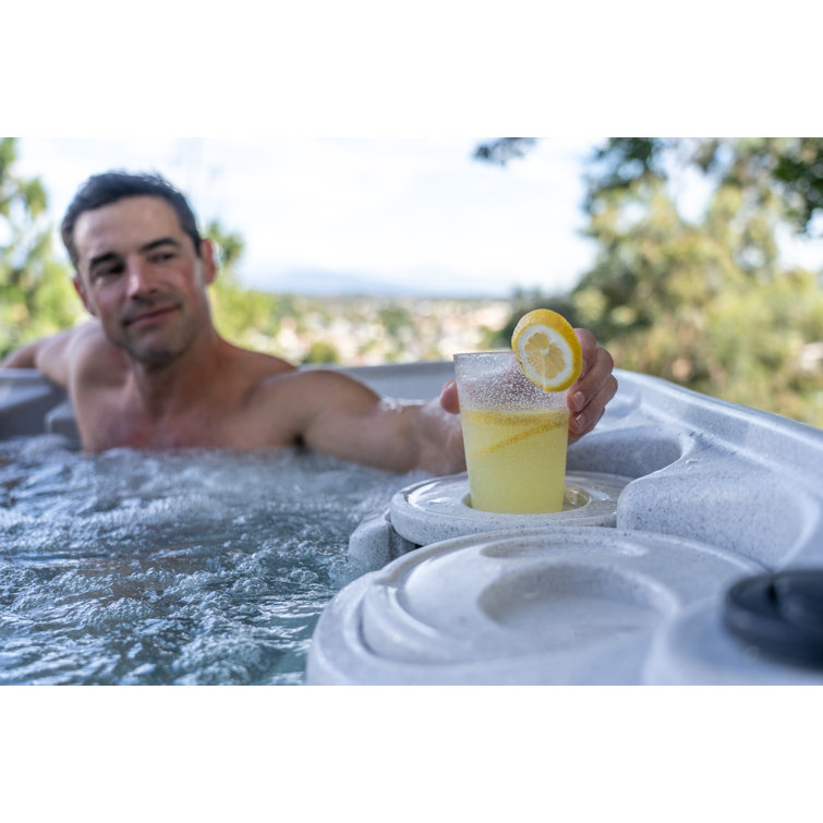 Whitestone and Black Onyx 6-Person Square Hot Tub with Jets