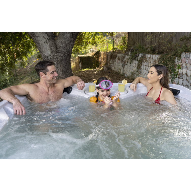 Whitestone and Black Onyx 6-Person Square Hot Tub with Jets
