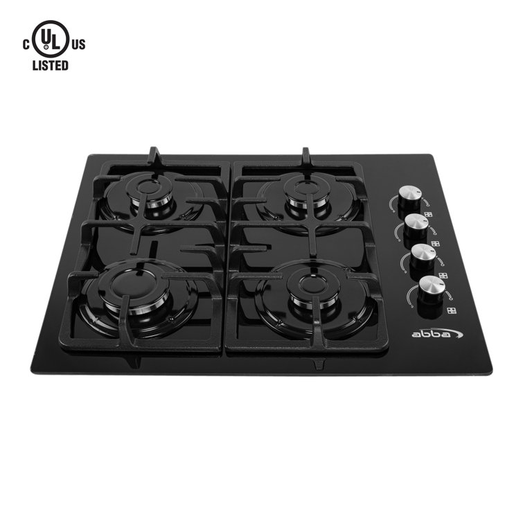 24" Black Tempered Glass 4-Burner Propane Gas Cooktop