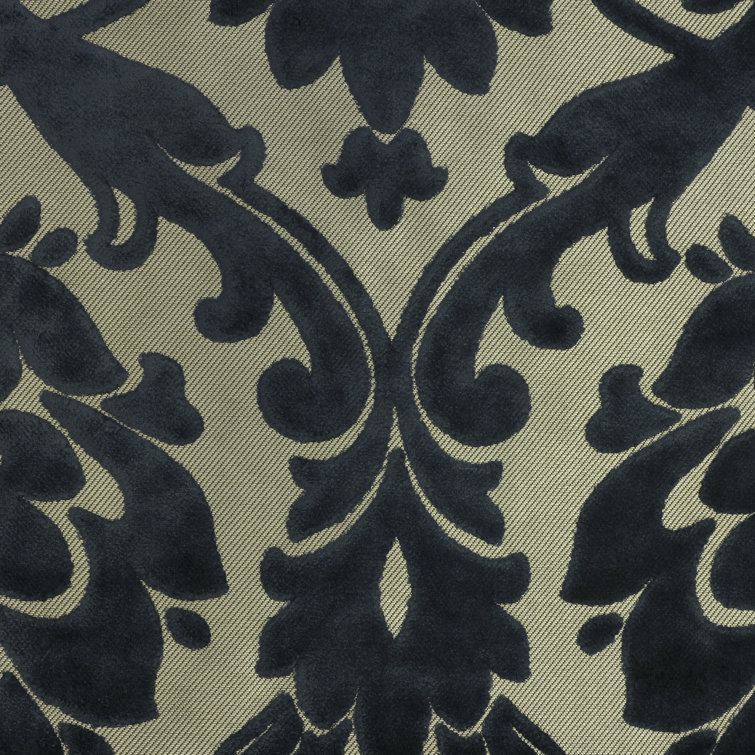 Navy Damask Pattern Velvet Upholstery Fabric