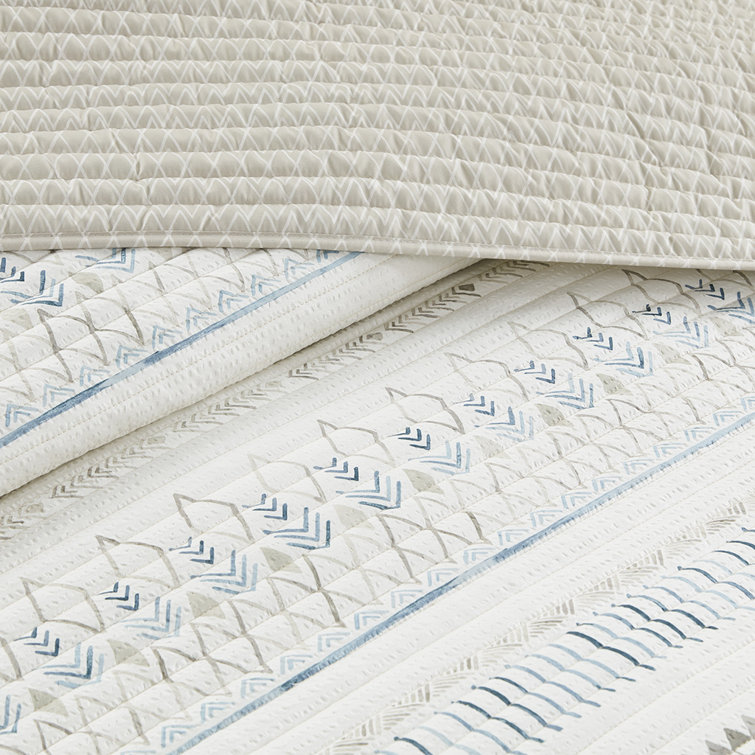 Blue and Taupe Reversible Microfiber Full Quilt Set