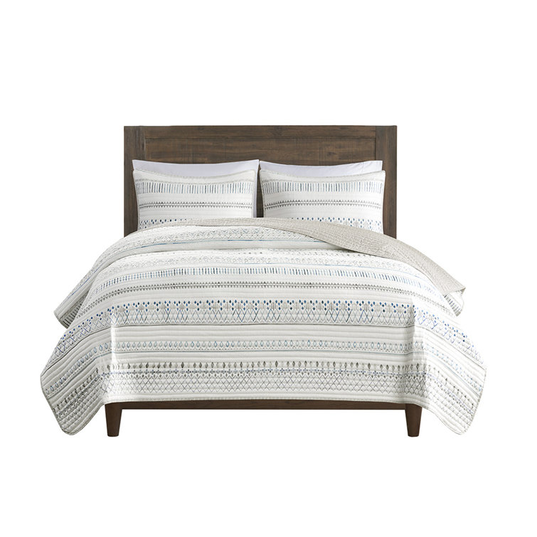 Blue and Taupe Reversible Microfiber Full Quilt Set