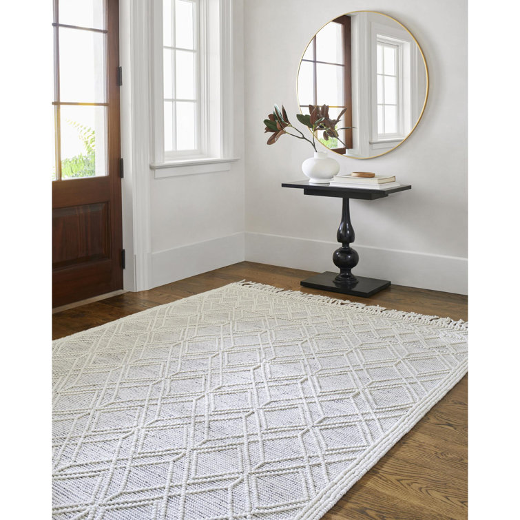 Ivory Diamond Handwoven Wool Rectangular Rug 8'10" x 12'