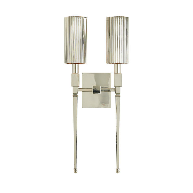 Nickel Fluted Double Sconce with Brass Finish