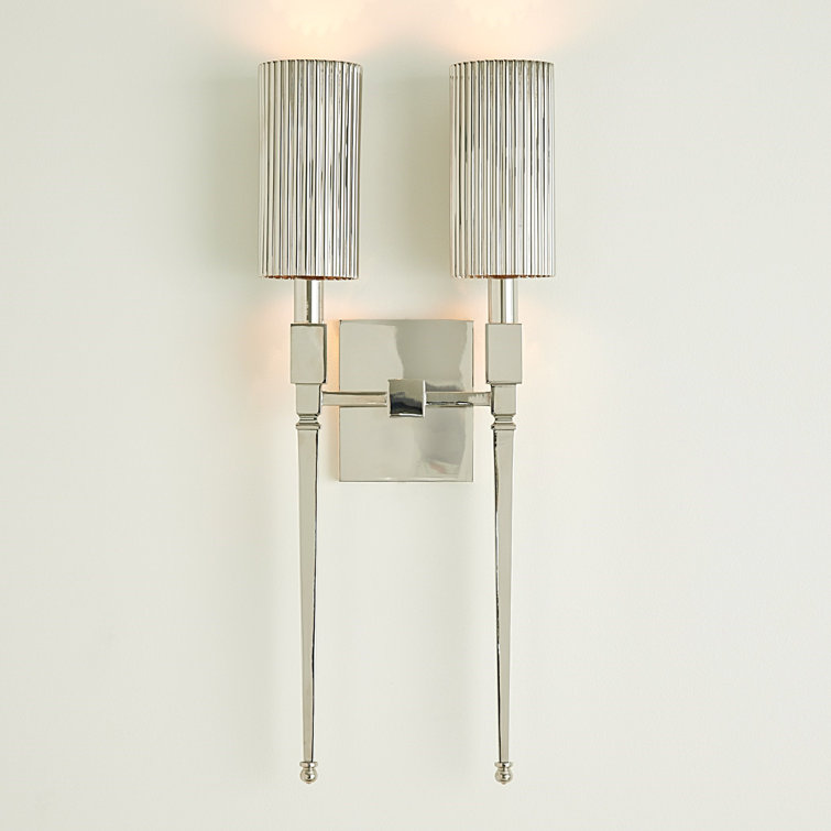 Nickel Fluted Double Sconce with Brass Finish