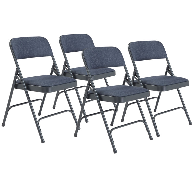 Blue Fabric Padded Armless Reception Chairs with Metal Frame, Set of 4