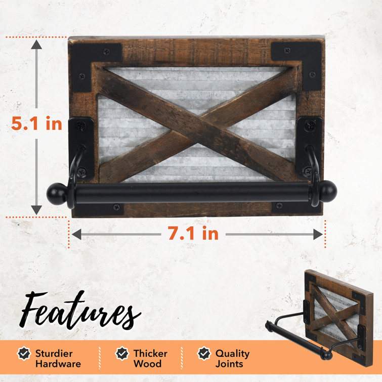 Rustic Brown Wood and Metal Farmhouse Toilet Paper Holder