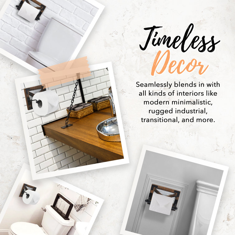 Rustic Brown Wood and Metal Farmhouse Toilet Paper Holder