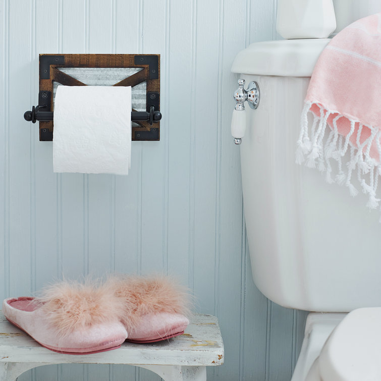 Rustic Brown Wood and Metal Farmhouse Toilet Paper Holder