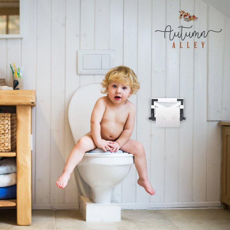 White and Black Rustic Wood Wall-Mount Toilet Paper Holder