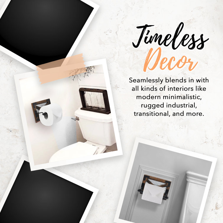 Rustic Brown Wood and Metal Farmhouse Toilet Paper Holder