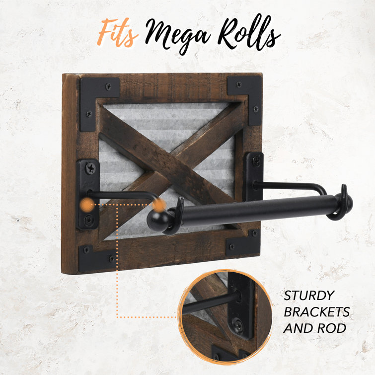 Rustic Brown Wood and Metal Farmhouse Toilet Paper Holder