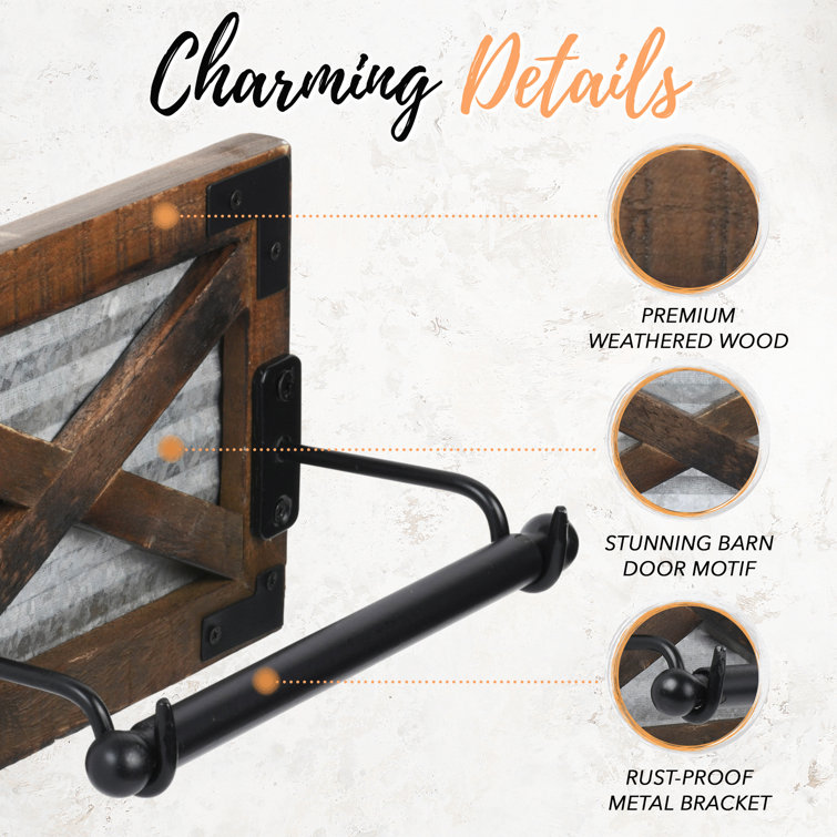 Rustic Brown Wood and Metal Farmhouse Toilet Paper Holder