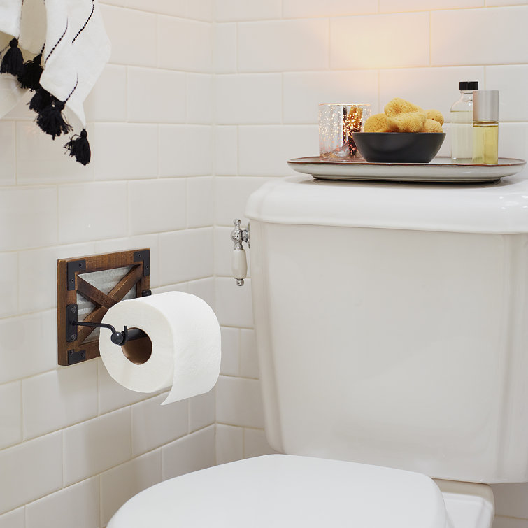 Rustic Brown Wood and Metal Farmhouse Toilet Paper Holder