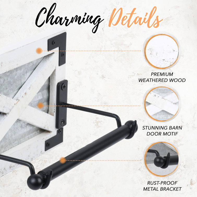 White and Black Rustic Wood Wall-Mount Toilet Paper Holder
