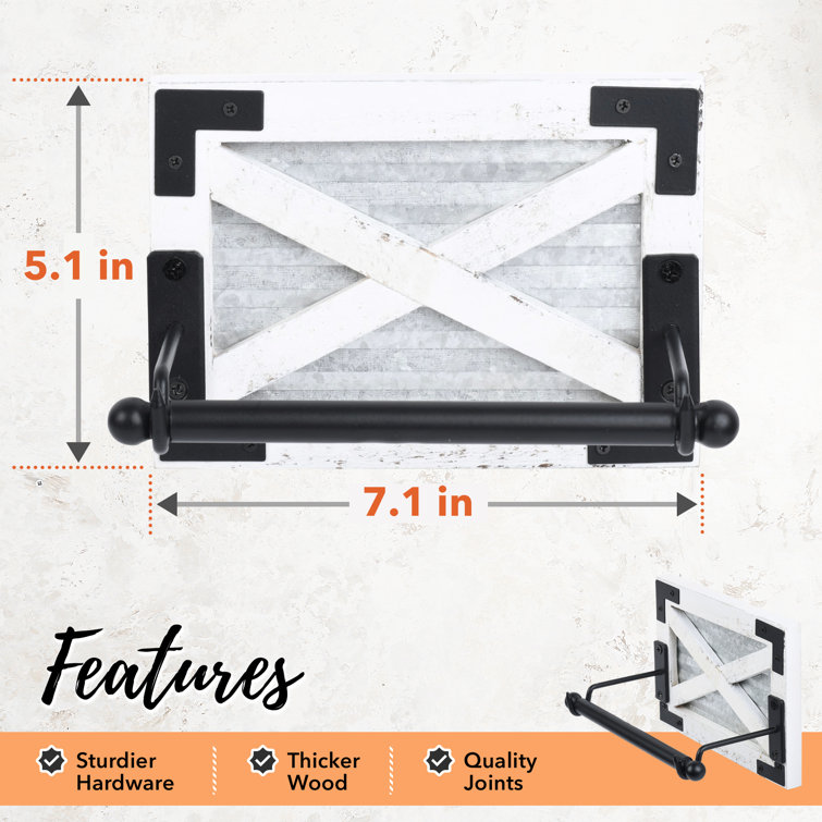 White and Black Rustic Wood Wall-Mount Toilet Paper Holder
