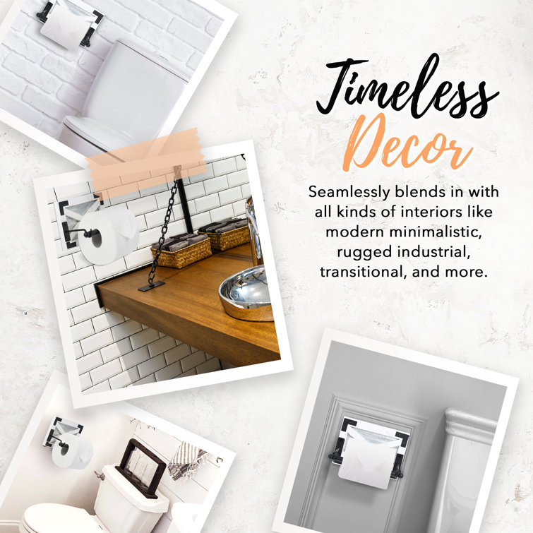 White and Black Rustic Wood Wall-Mount Toilet Paper Holder