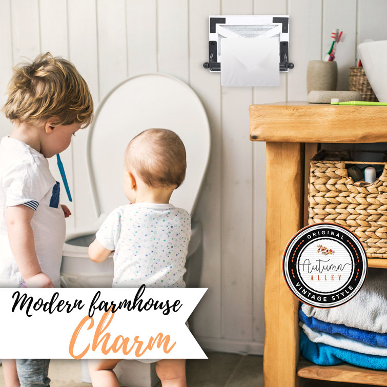 White and Black Rustic Wood Wall-Mount Toilet Paper Holder