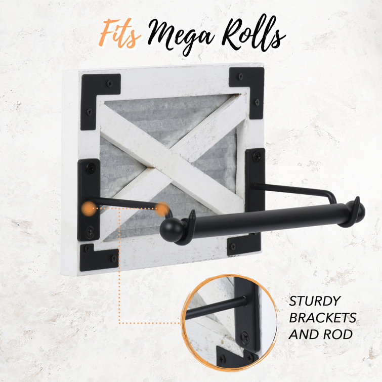 White and Black Rustic Wood Wall-Mount Toilet Paper Holder