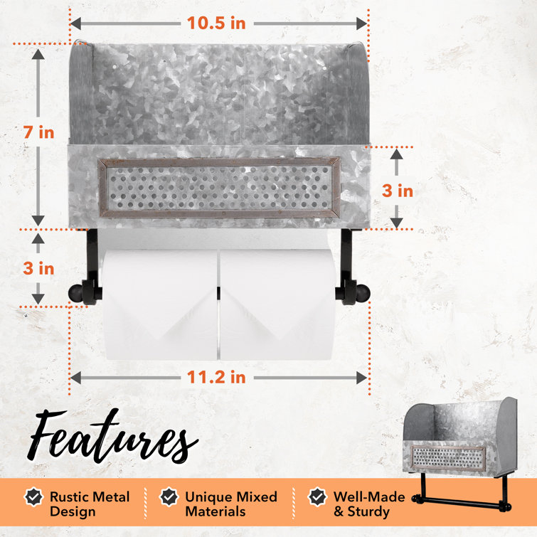 Galvanized Double Roll Rustic Toilet Paper Holder with Shelf