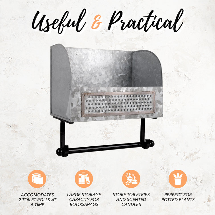 Galvanized Double Roll Rustic Toilet Paper Holder with Shelf