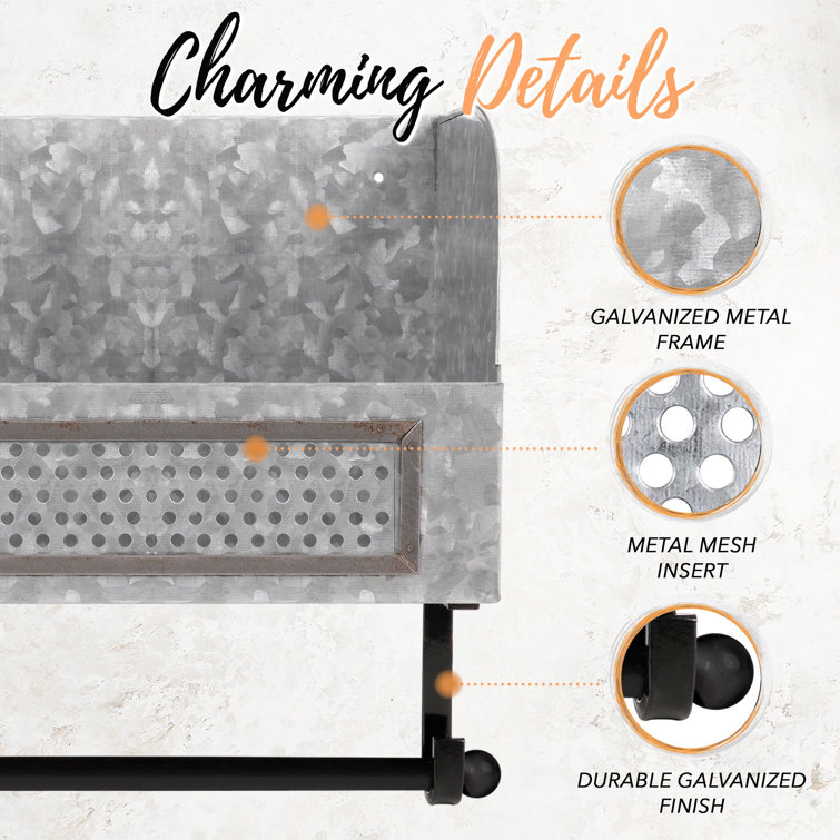 Galvanized Double Roll Rustic Toilet Paper Holder with Shelf