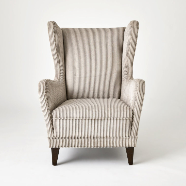 Smoke Grey Corduroy Upholstered Wingback Chair