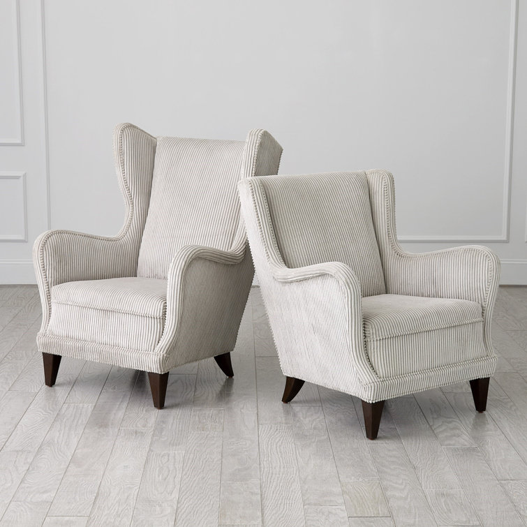 Smoke Grey Corduroy Upholstered Wingback Chair