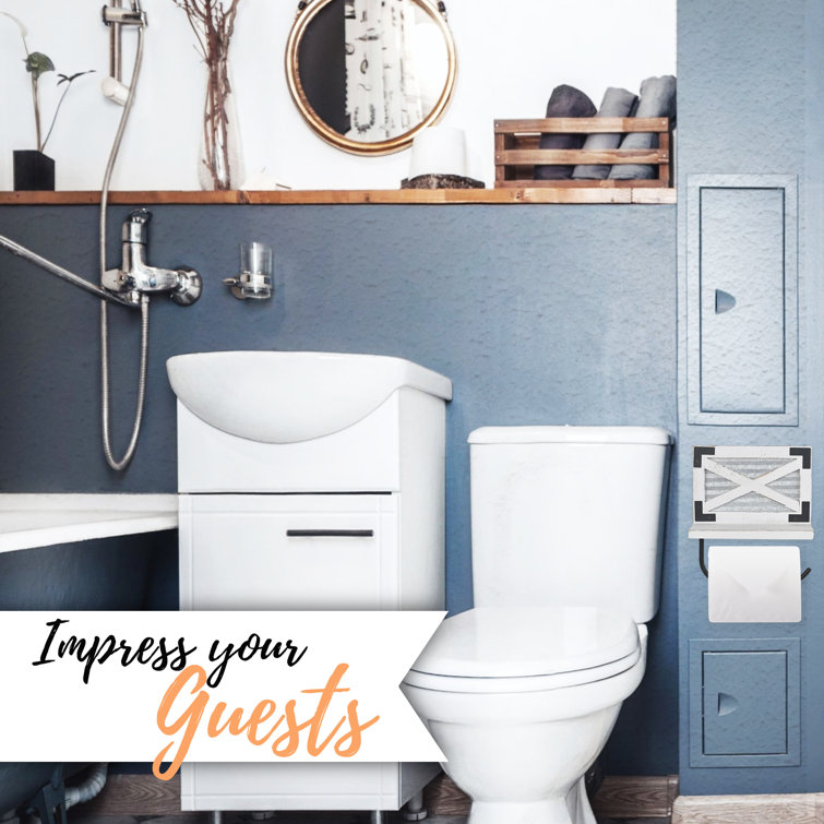 White and Galvanized Metal Farmhouse Toilet Paper Holder with Shelf