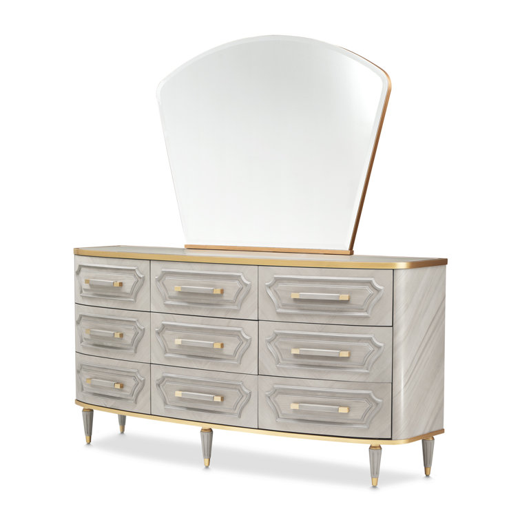 Gray Mid-century Dresser with Mirror and Soft Close Drawers