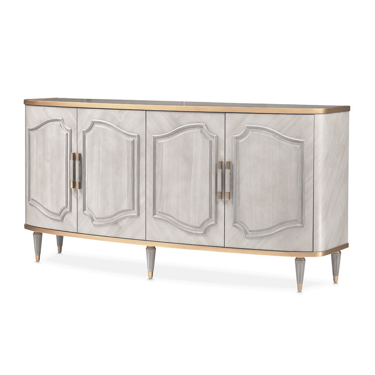 Dove Gray Marble Top Transitional Sideboard with Bronze Trim