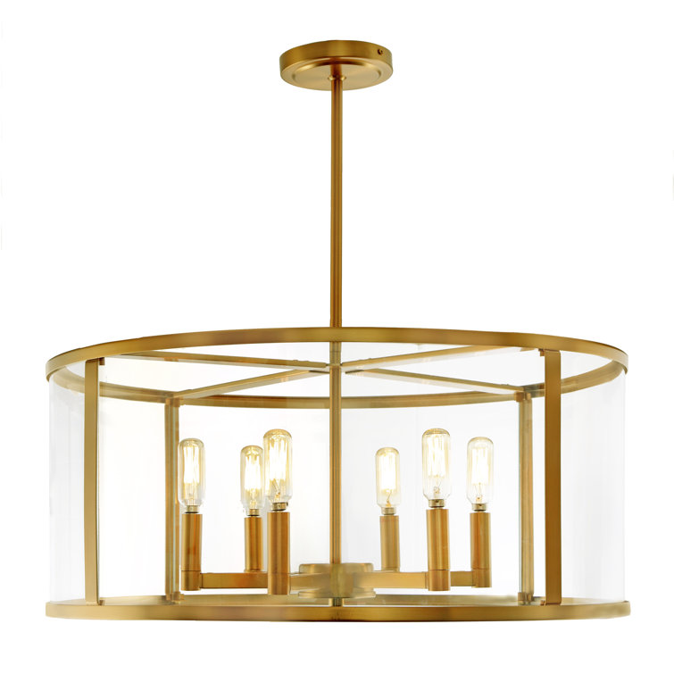 Satin Brass and Glass 6-Light Geometric Chandelier