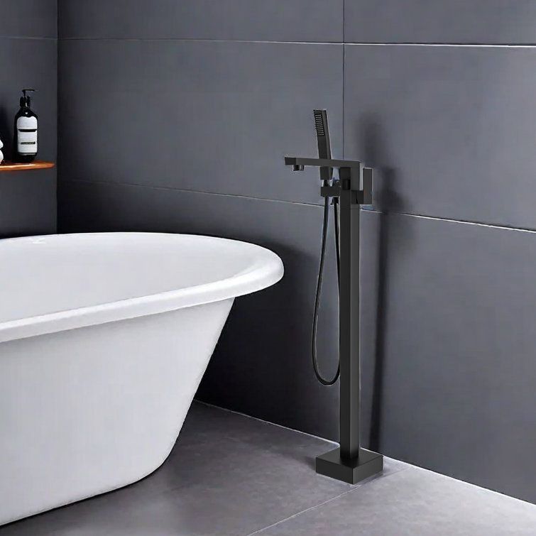 Matte Black Brass Floor-Mounted Freestanding Tub Filler